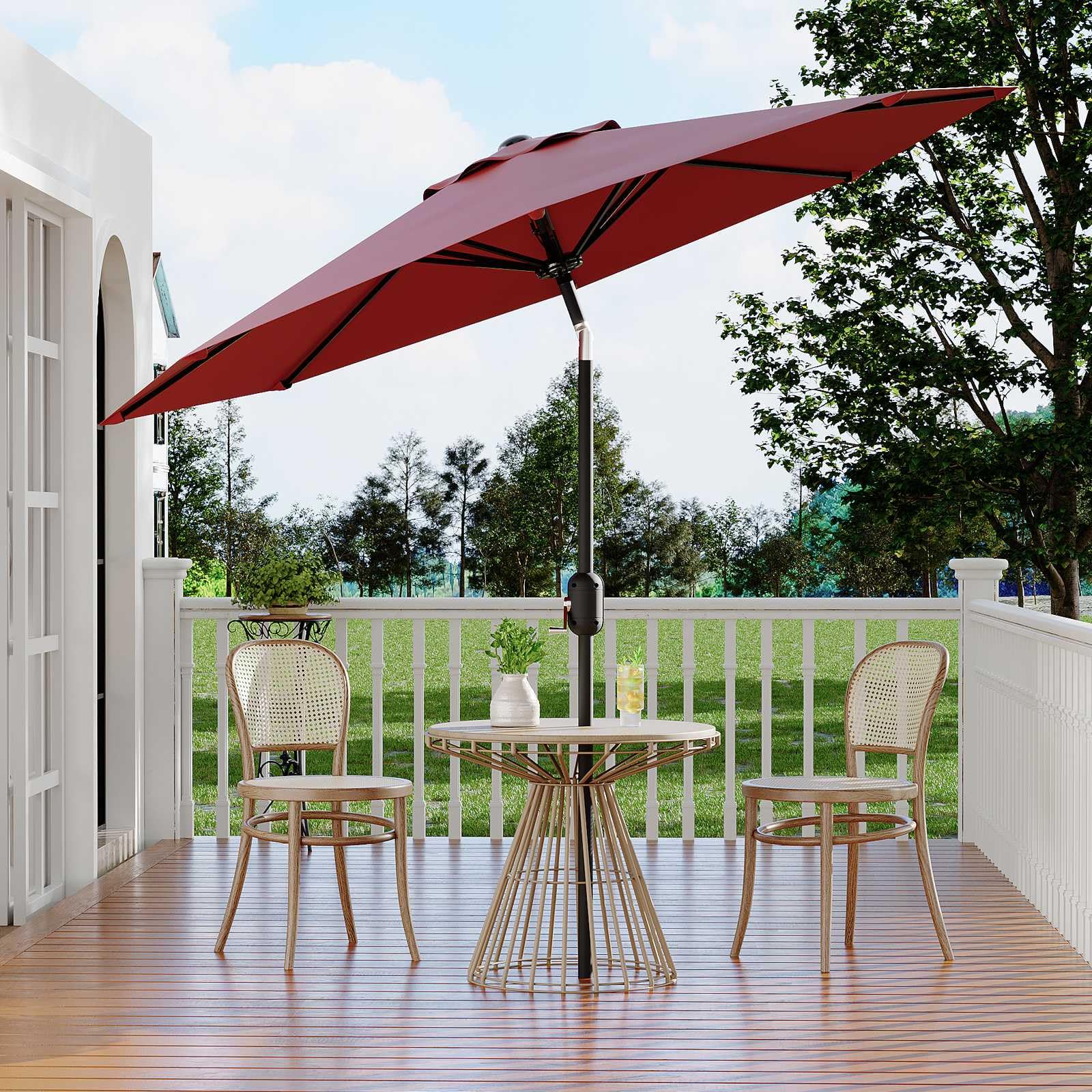 9 table patio umbrella GARVEE 9' Outdoor Patio Market Umbrella UV Protection Waterproof Table Umbrella with Push Button Tilt & Crank, 8 Ribs, Red for Garden & Pool