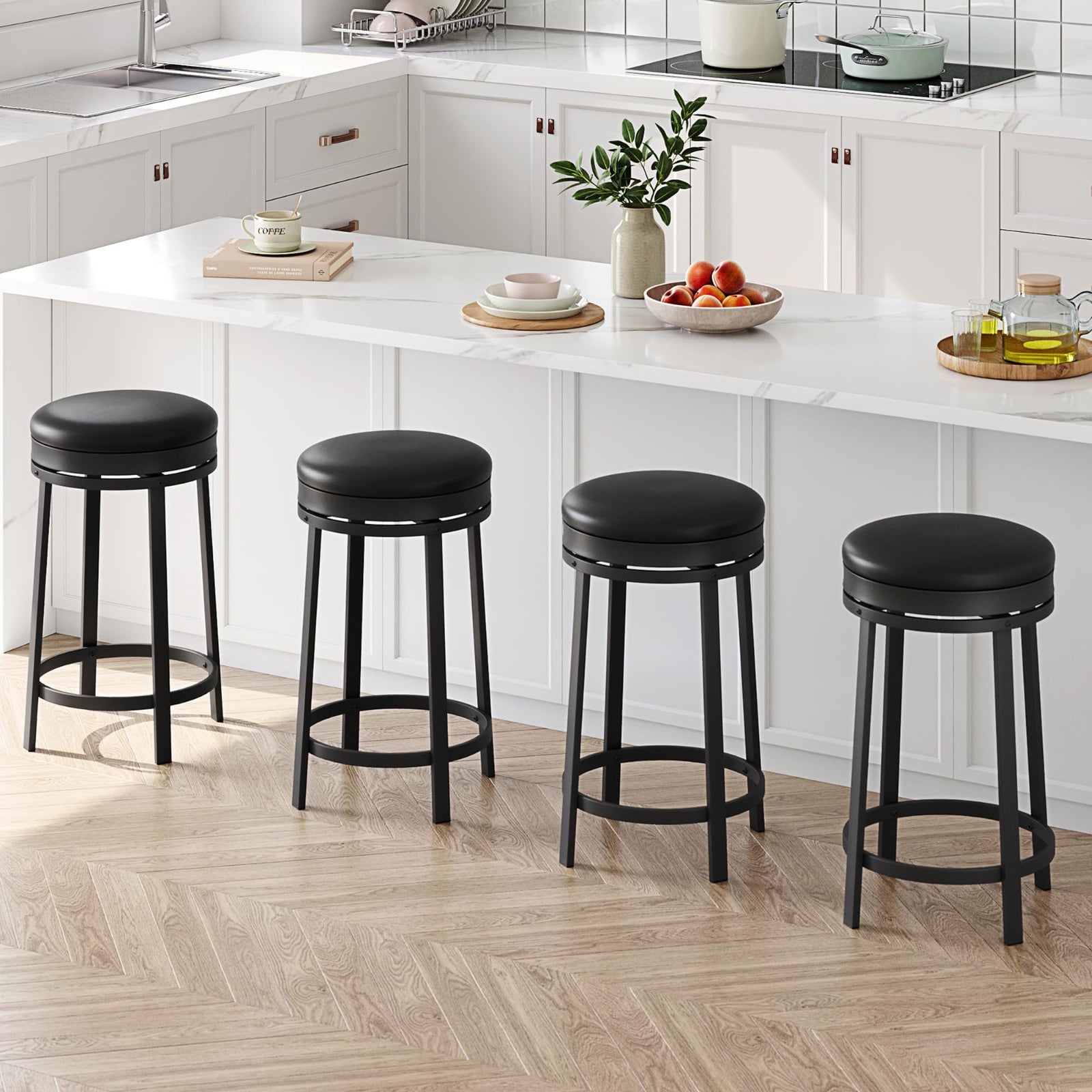 Stylish 24-inch black bar stools with smooth swivel and sturdy metal ftame