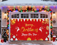 Christmas Garage Buddy Door Cover 7x16 ft, New Year & Xmas Holiday Garage Door Banner with 4x19.7 ft Ropes, Christmas Decoration Backdrop for Wall Party Celebration, Red