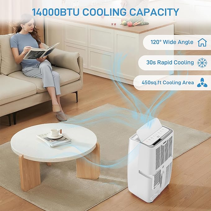 Garvee Portable Air Conditioner with Cooling and Dehumidification Function,14000 BTU Portable AC Suitable for 700 Sq.Ft Air Cooler with a Remote Control Function Easy Movement