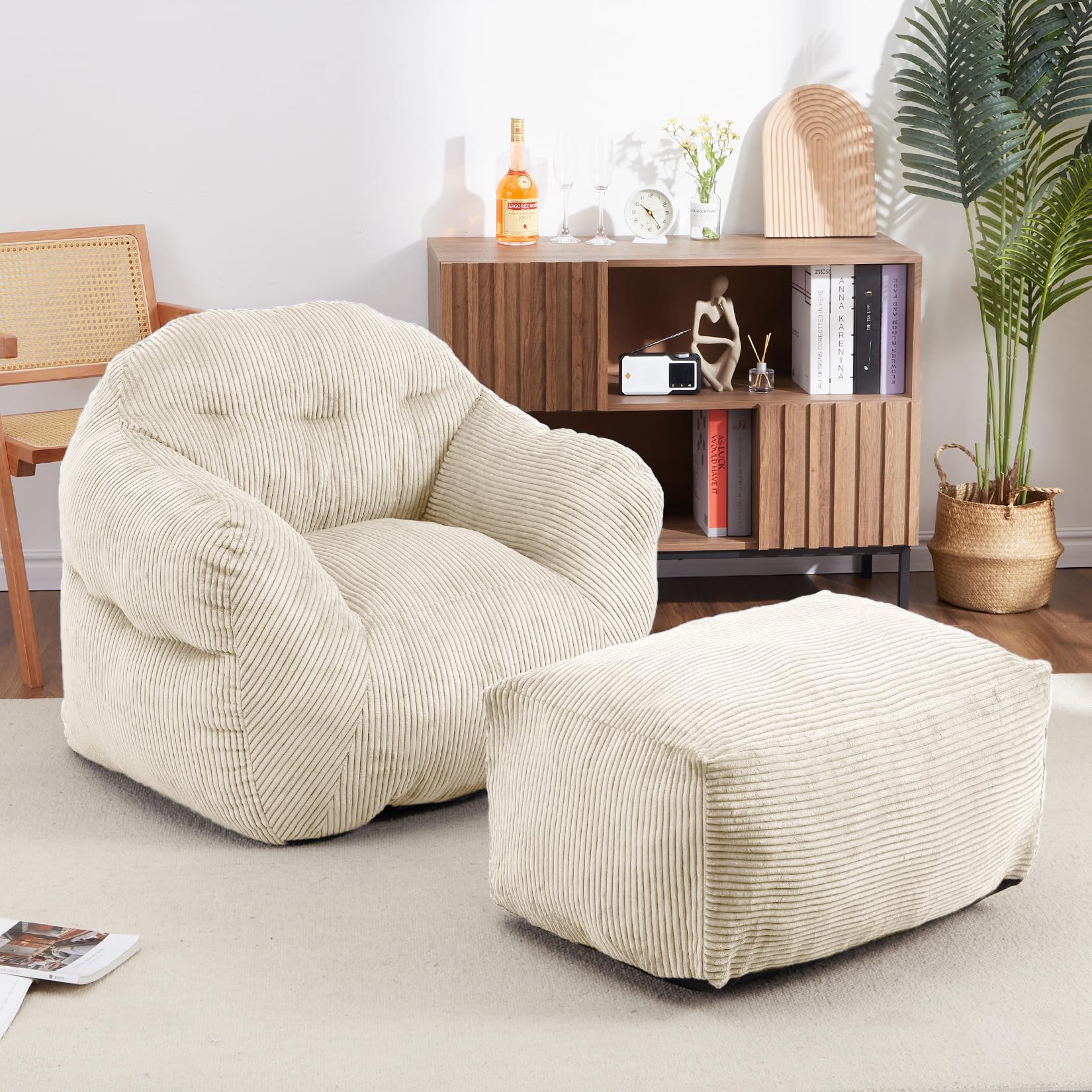 Big Joe Modora Bean Bag Chair & Ottoman – Vegan Leather Lounger For Adults, Copper Harbor Color