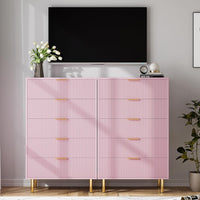 Garvee 5 Drawer Wooden Dresser Pink with Gold Handles, Large Storage, Durable MDF, Modern Design, Metal Legs, Bedroom & Living Room