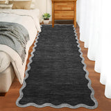 Garvee Scalloped Washable Runner Rug 2'x6' Black Non Slip Modern Kitchen Bathroom Bedroom Carpet - Dark Gray