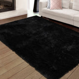 Garvee Fluffy & Sheepskin Pure Black 6x9 Faux Fur Shag Rug, Non-Slip Plush Fuzzy for Bedroom Home Decor Nursery - Pure Black