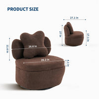 Garvee 360° Swivel Armchair with Storage, Teddy Velvet Accent Chair with Pillow, Ergonomic Design, 300 Lbs Capacity, Easy Assembly, Modern Lounge Chair for Living Room, Bedroom & Office, Brown
