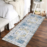 Garvee Runner Rug 2x6 Vintage Hallway Rug Washable Area Rug Soft Area Rug for Bedroom Stain Resistant Rugs with Non Slip Backing Low Pile Rug for Kitchen Bathroom, Blue Multi - Blue Multi