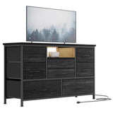 Garvee 8 Dresser TV Stand with Power Outlet & LED for 55'' TV, Long Dresser for Bedroom with 8 Deep Drawers, Wide Console Table for Storage in Closet, Living Room, Entryway, Wood Top - Charcoal Black - Black Willow (Deco)