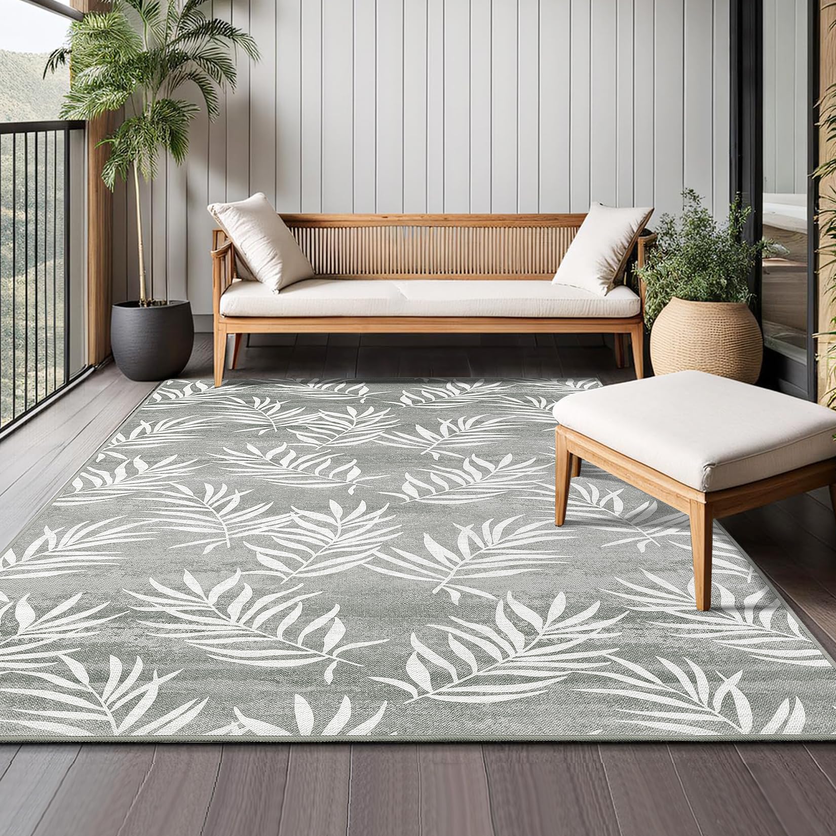 Garvee Outdoor Rug 8x10 Tropical Indoor Outdoor Rug Modern Leaves Pati