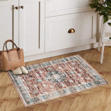 Garvee Area Rug 2x3 Washable Rug Vintage Medallion Doormat Boho Floral Accent Rug Indoor Entrance Kitchen Mat Soft Low Pile Front Door Mat Non-Slip Non-Shedding Small Rug for Bedroom Nursery Red - Red