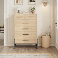 Garvee 4+2 Dresser for Bedroom, 46.6 in Tall Drawer with Large Storage Space, Metal Legs, Freestanding Wooden Closet Storage Dresser Chest for Living Room, Bedroom, Entryway, Natural Oak