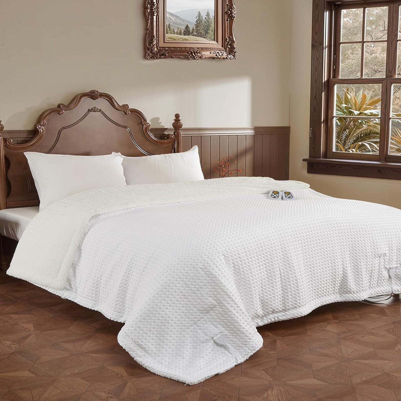 Garvee Heated Blanket King Size with LCD Dual Controller, Waffle Weave Fast Heating Electric Blankets, 10 Heat Levels & 1-12H Time Settings, ETL Certified, Machine Washable, Off White, 100" x 90"