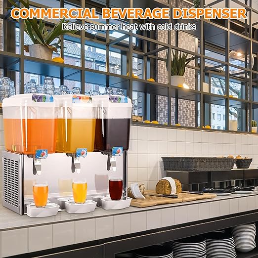 GARVEE 54L (14.4 Gallon) Commercial Juice Dispenser, 3 Tanks 380W, Stainless Steel Beverage Dispenser for Tea, Drink, Commercial Use