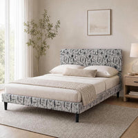 Garvee Botanical Print Upholstered Platform Queen Szie Bed Frame with Adjustable Headboard - Wood Slat Support, Noise-Free, No Box Spring Needed, Easy Assembly