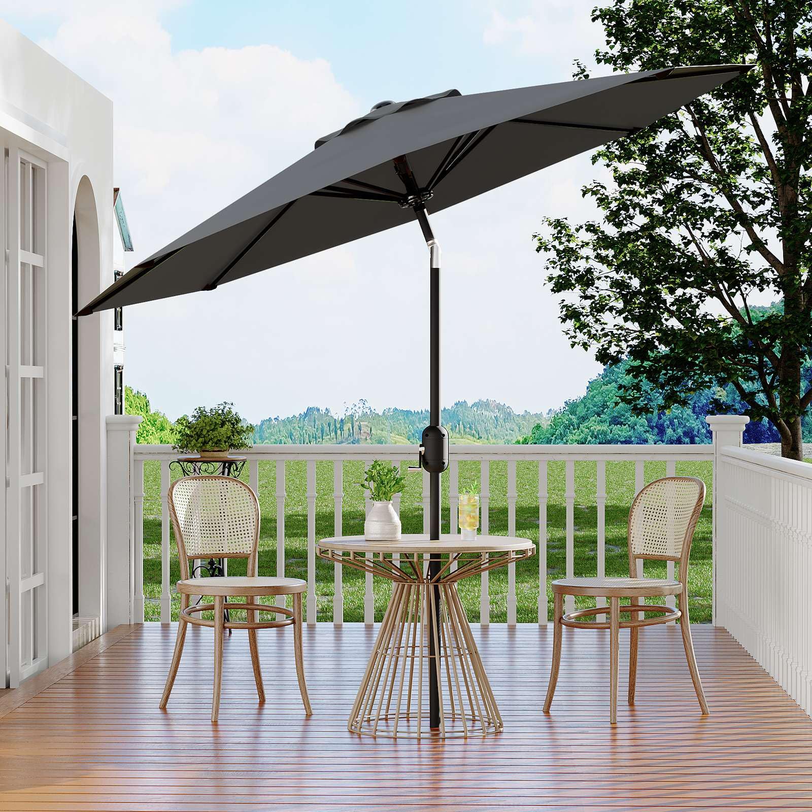 Garvee 10' Patio Umbrella with Crank Lift & Push Button Tilt, Table  Umbrella Outdoor Patio 8 Sturdy Ribs for Yard, Deck, Pool, Grey