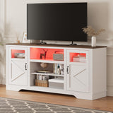 Garvee Farmhouse TV Stand with LED Lights, Entertainment Center for 65/60/55 Inches Televisions, TV Console with Storage Cabinets and Open Shelves, TV Cabinet for Living Room, Bedroom, White - White