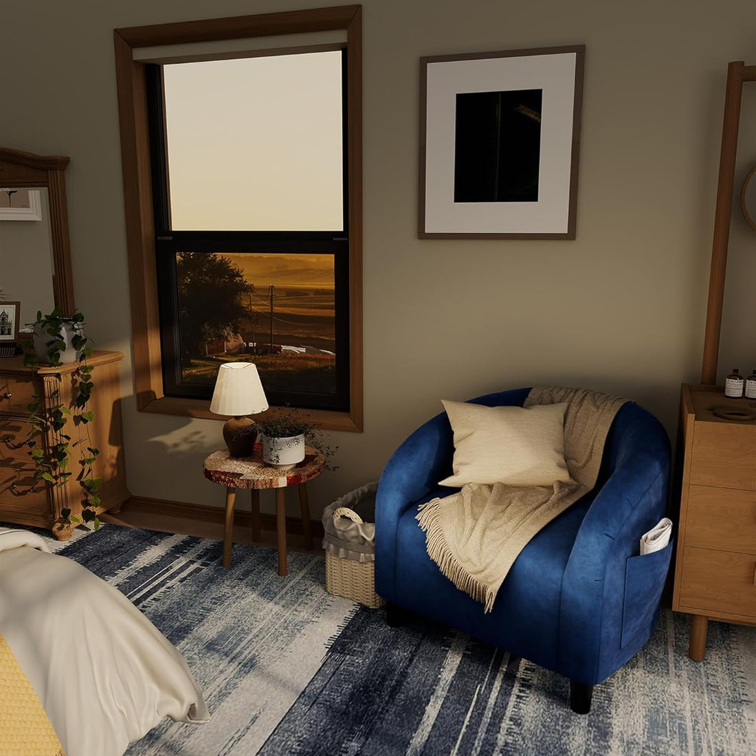 Garvee Accent Chair Armchair for Living Room Barrel Club Chair with Soft Padded Seat & Sturdy Legs for Bedroom Waiting Room Reception Chairs, Navy Blue