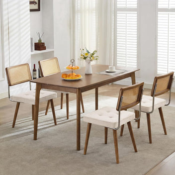 Garvee Set of 2 Rattan Dining Chairs with PU Upholstery, High Cane Back, Solid Wood Legs, Rustic Modern Style for Kitchen & Restaurant, Natural Rattan, Beige