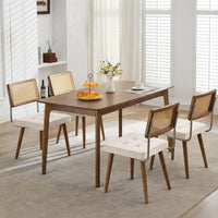 Garvee Set of 2 Rattan Dining Chairs with PU Upholstery, High Cane Back, Solid Wood Legs, Rustic Modern Style for Kitchen & Restaurant, Natural Rattan, Beige