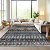 Garvee Boho Grey 5x7 Area Rugs, Washable Stain Resistant Farmhouse Living Room Rug Low Pile Soft Vintage Distressed Accent Rug Foldable Non Slip Geometric Throw Rug for Bedroom Dining Room - Gray
