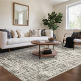 Garvee Modern Abstract Area Rug 8x10 Ft Washable Low Pile Rug Non Slip Non Shedding Floor Carpet, Contemporary Distressed Camel Rug, Soft Foldable Thin Plaid Rug for Living Room, Bedroom - Taupe