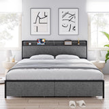 Garvee Queen Size Bed Frame with 2 Storage Drawers and Headboard, Upholstered Bed Frame Queen Size with Charging Station, No Box Spring Needed, Sturdy, Noiseless, Easy Assembly - Grey - Dark Gray