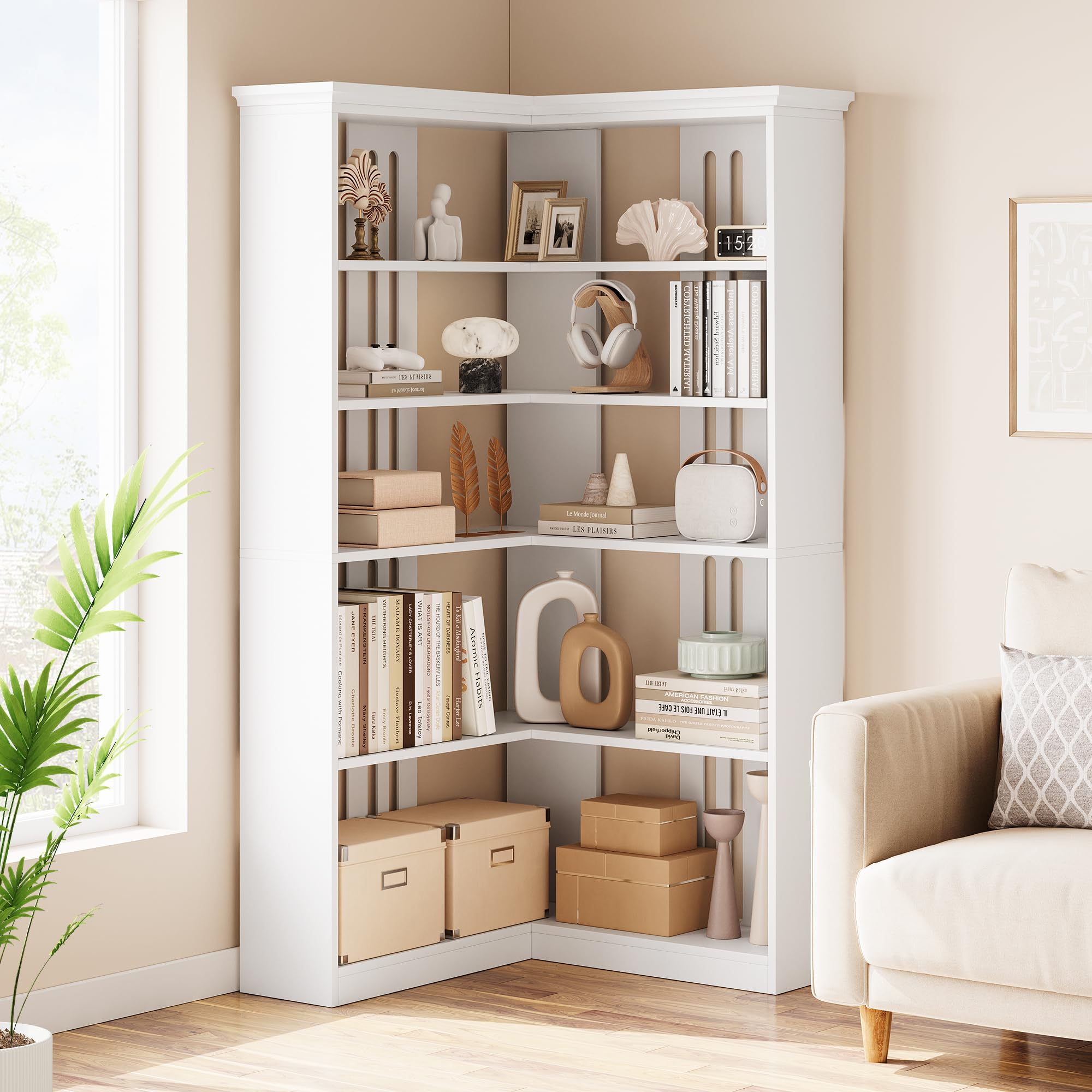 YNWAブック GARVEE Farmhouse L-Shaped Corner Bookshelf - Versatile Corner