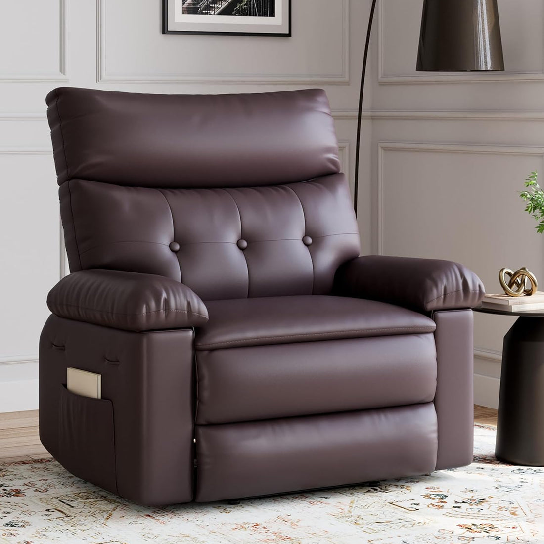 Garvee Oversized Wide Massage Recliner Chair, PU Leather Large Manual Recliner for Adults, Ultimate Comfort Lazy Boy with 1.5X Sponge Filling and Easy Recline Mechanism for Relaxation, Coffee