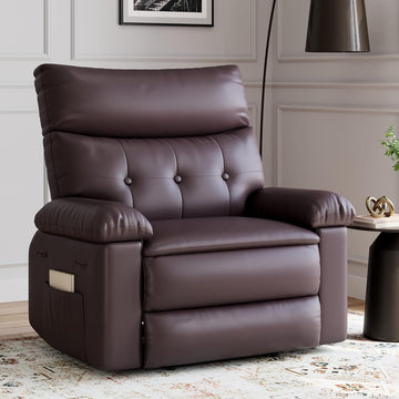 Garvee Oversized Wide Massage Recliner Chair, PU Leather Large Manual Recliner for Adults, Ultimate Comfort Lazy Boy with 1.5X Sponge Filling and Easy Recline Mechanism for Relaxation, Coffee