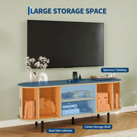Garvee 55" Fluted TV Stand for TVs Up to 65", Mid Century Media Console with LED Lights and Power Outlet, Entertainment Center with Storage, Sliding Door & Adjustable Shelf for Living Room, Oak