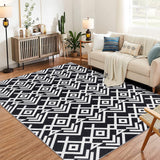 Garvee Washable Modern Area Rug, 5x7 Soft Moroccan Geometric Rugs for Living Room, Ultra-Thin Low Pile Large Carpet for Bedroom, Stain Resistant Non Slip Indoor Floor Mat for Dining Room, Black - Black