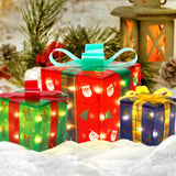 Garvee Lighted Gift Boxes Christmas Decorations - Set of 3 Gift Boxes (Red, Blue, Green) - Includes 50 Mini Lights - Ideal for Indoor and Outdoor Christmas Tree Home Party Decor - 