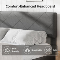 Garvee King Size Bed Frame with Upholstered Headboard, King Size Platform Bed Frame with Wooden Slat Support, Easy Assembly Platform Bed, No Box Spring Needed & Noise Free, Gray