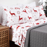 Garvee Christmas Flannel Sheets Twin, 100% Cotton Holiday Bed Sheet Set, Deep Pocket Fitted Sheet, Soft Warm Brushed Christmas Sheet (Twin Size, Red Christmas Deer) - Red