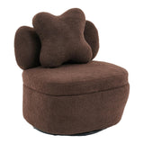 Garvee 360° Swivel Armchair with Storage, Teddy Velvet Accent Chair with Pillow, Ergonomic Design, 300 Lbs Capacity, Easy Assembly, Modern Lounge Chair for Living Room, Bedroom & Office, Brown - Brown