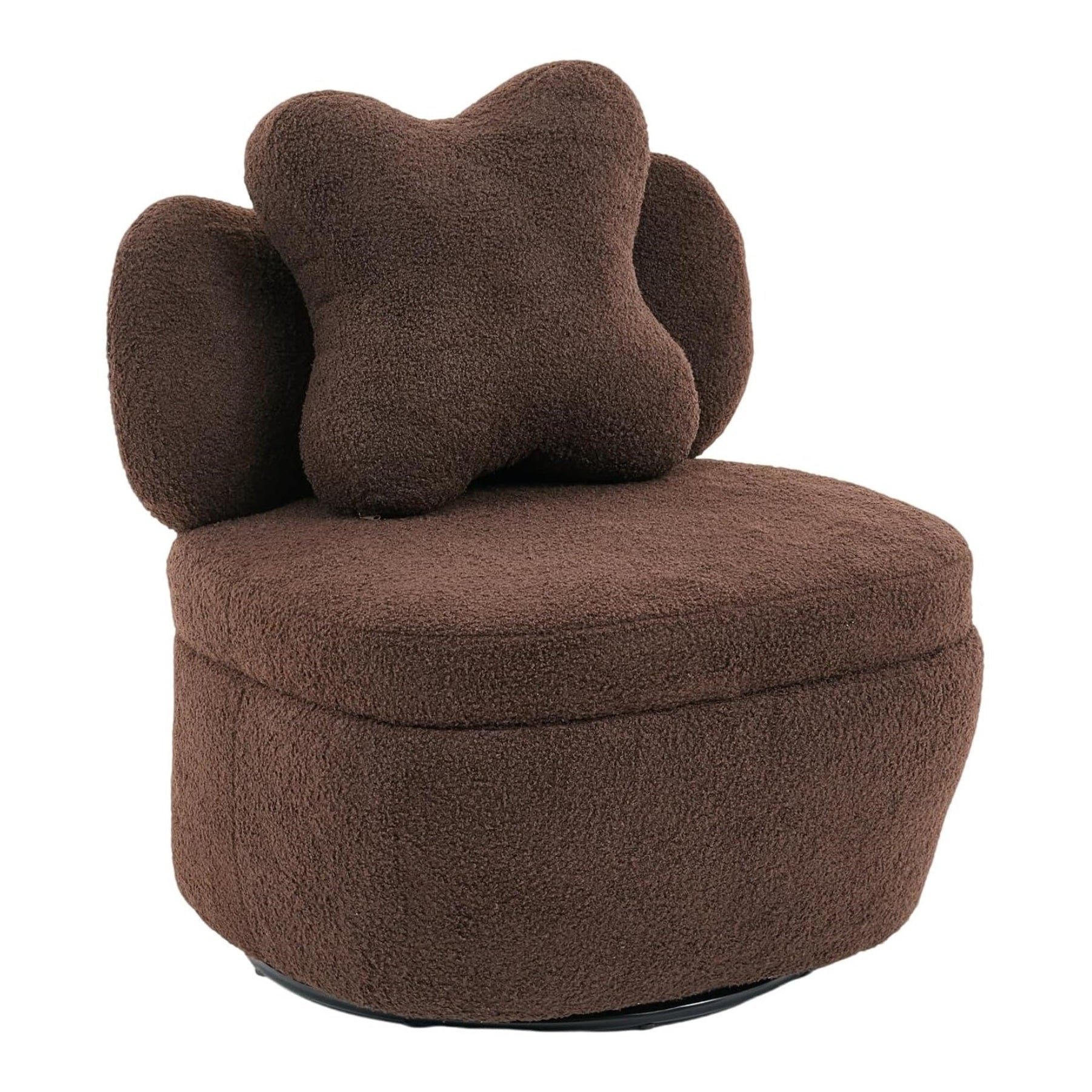 Garvee 360° Swivel Armchair with Storage, Teddy Velvet Accent Chair with Pillow, Ergonomic Design, 300 Lbs Capacity, Easy Assembly, Modern Lounge Chair for Living Room, Bedroom & Office, Brown