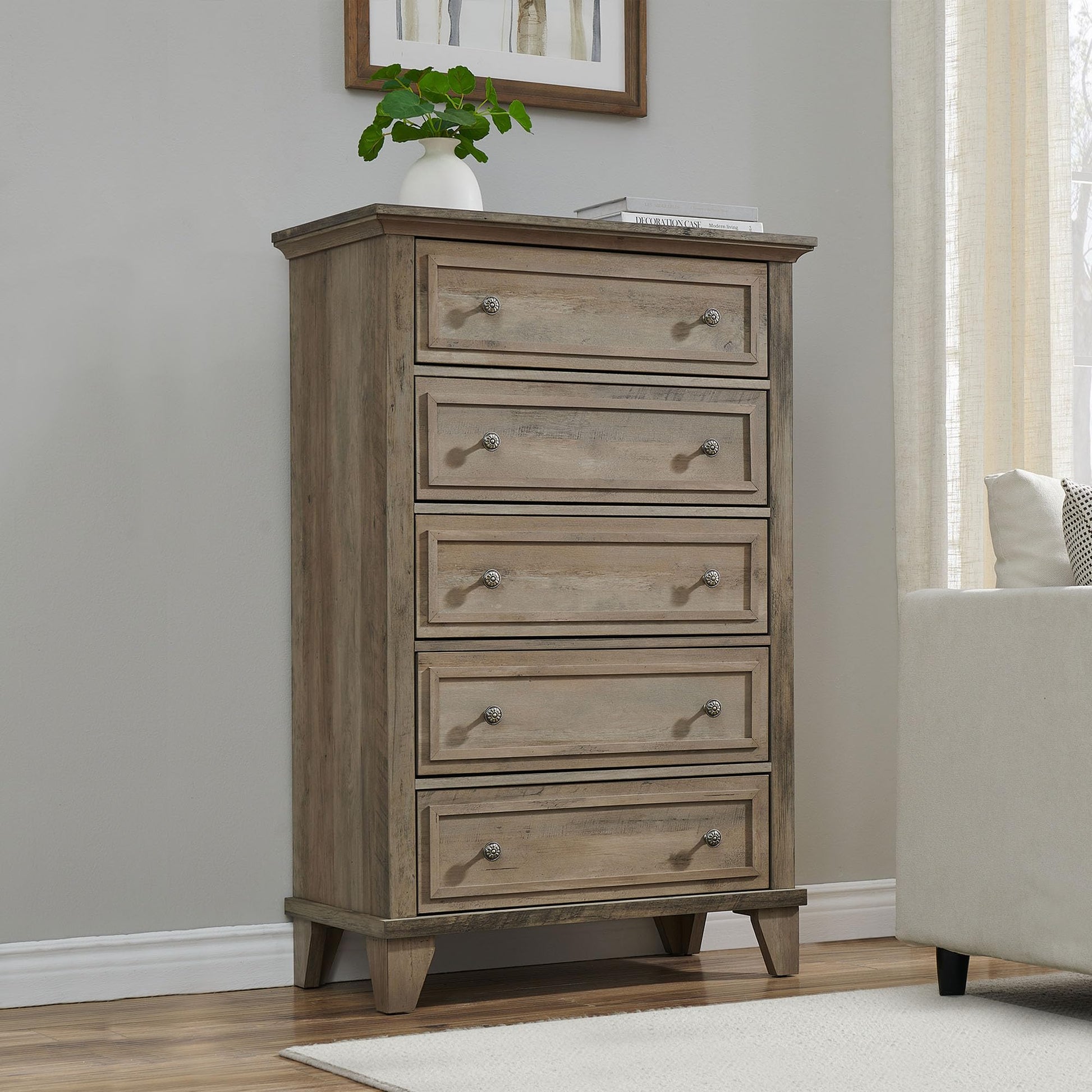 vintage grey dresser Garvee Vintage 5 Drawer Dresser, Grey