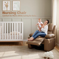 Garvee 22" Massage Recliner Chair for Adults, Lounge Recliner with Vibrating Massage, PU Leather Recliner with Cup Holders and Side Pockets, for Living Room, Bedroom, and Nursery, Tan