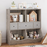 Garvee Kids Bookshelf and Bookcase Toy Storage Multi Shelf with Cubby Organizer Cabinet and Drawers for Boys Girls for Children's Room Playroom Hallway Bedroom (Grey) - Grey