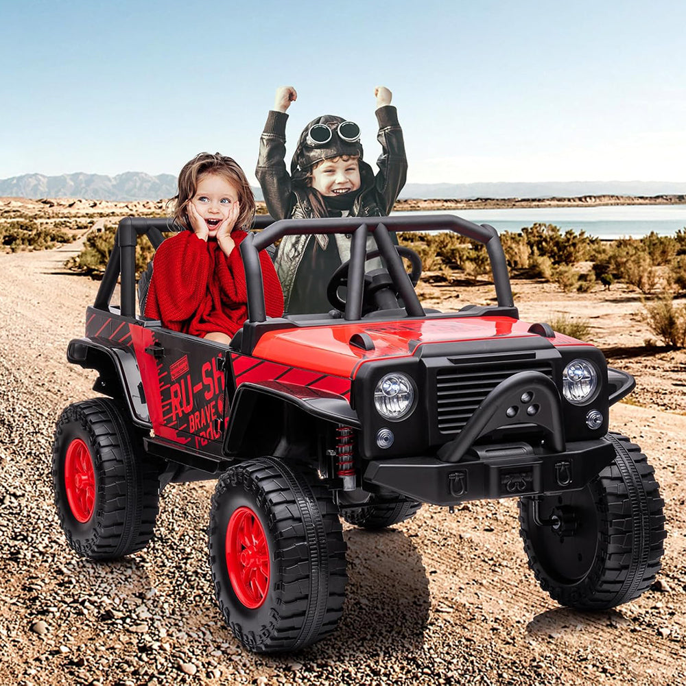 Garvee Ride - P Series: 2-Seater Ride On Truck for Kid, 24V Battery Powered Kids Car with Remote Control, 19" Extra Wide Seat, 2 Motors, Led Light, Enhanced Suspension - Red