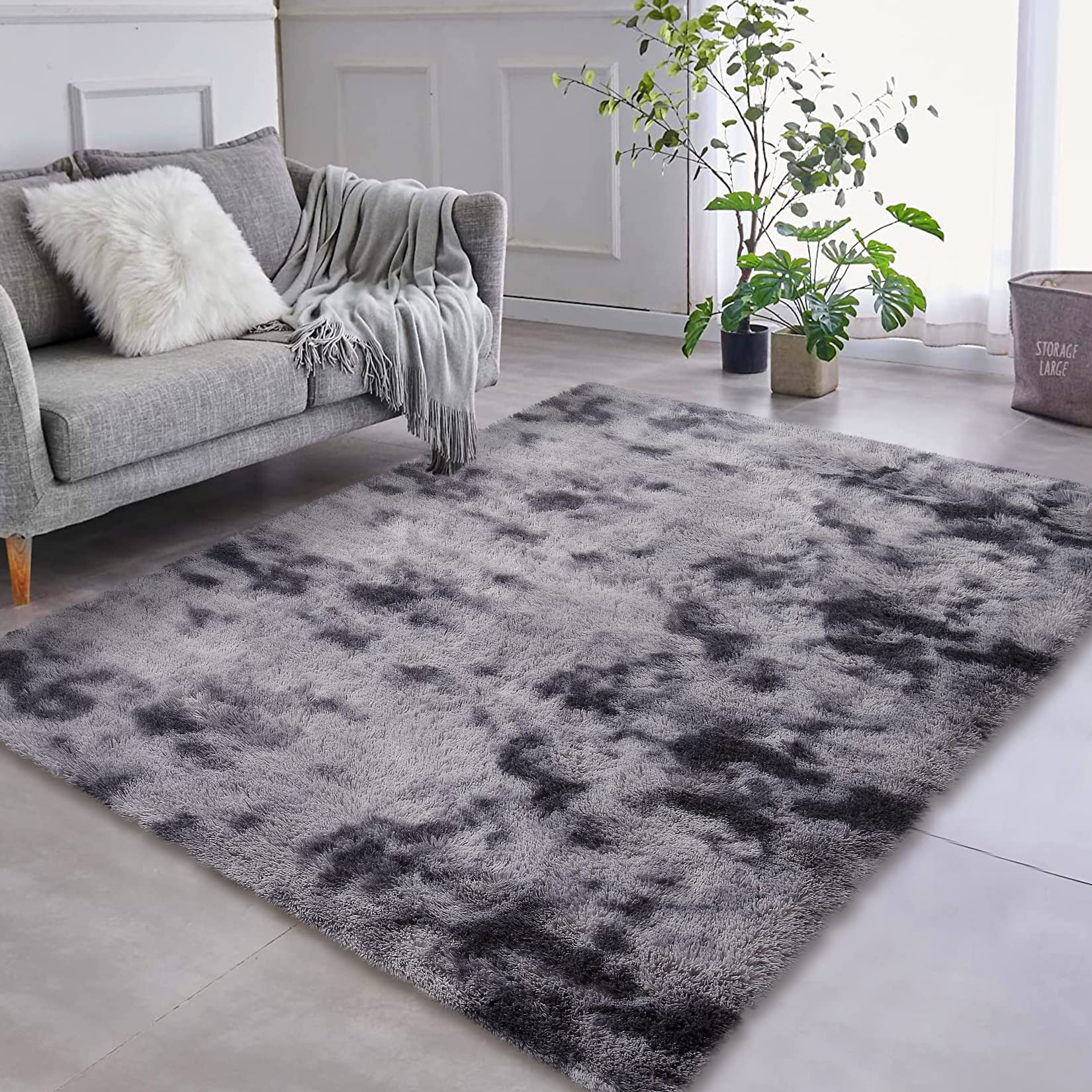 GARVEE Fluffy Shag Area Rug - Dark Grey 5' x 8'