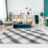 Garvee Area Rugs 8x10 Living Room Rug Washable Rug Modern Plaid Area Rug Indoor Soft Bedroom Rug Non-Slip Backing Cross Lines Print Carpet Foldable Thin Rug for Bedroom Home Office Nursery Black - Black Gray