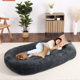 Garvee Dog Bed for Adult, Human Size Giant Dog Bed for Men and Women, 71”x48”x14” Human Dog Lazy Sofa Bed for People and Pets, Washable Strip Flannel Nap Bed Adult Oval, Human-Sized Dog Bed,Dark Grey - Dark Grey