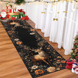 Garvee Christmas Black 2x10 Runner Rugs, Non-Slip Washable Kitchen Rug with Elk Statue, Ultra-Thin for Bedroom Hallway - Christmas Deer|Black