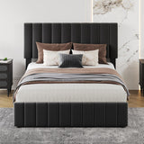 Garvee Full Size Bed Frame with 4 Storage Drawers, Linen Upholstered Platform Bed Frame with Adjustable Headboard, Strong Wooden Slats, Noise Free, No Box Spring Needed, Easy Assembly, Black - Black