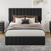 Garvee Full Size Bed Frame with 4 Storage Drawers, Linen Upholstered Platform Bed Frame with Adjustable Headboard, Strong Wooden Slats, Noise Free, No Box Spring Needed, Easy Assembly, Black