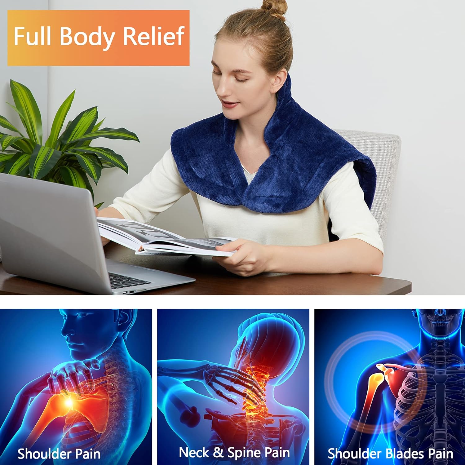 Garvee Heating Pad for Neck and Shoulders Back Pain Relief, Electric Weighted Heating Pads with Auto Shut Off Large, Full Body Back Heat Pad Fast Heating, 4 Temperature Settings (Navy Blue, 33"x22")