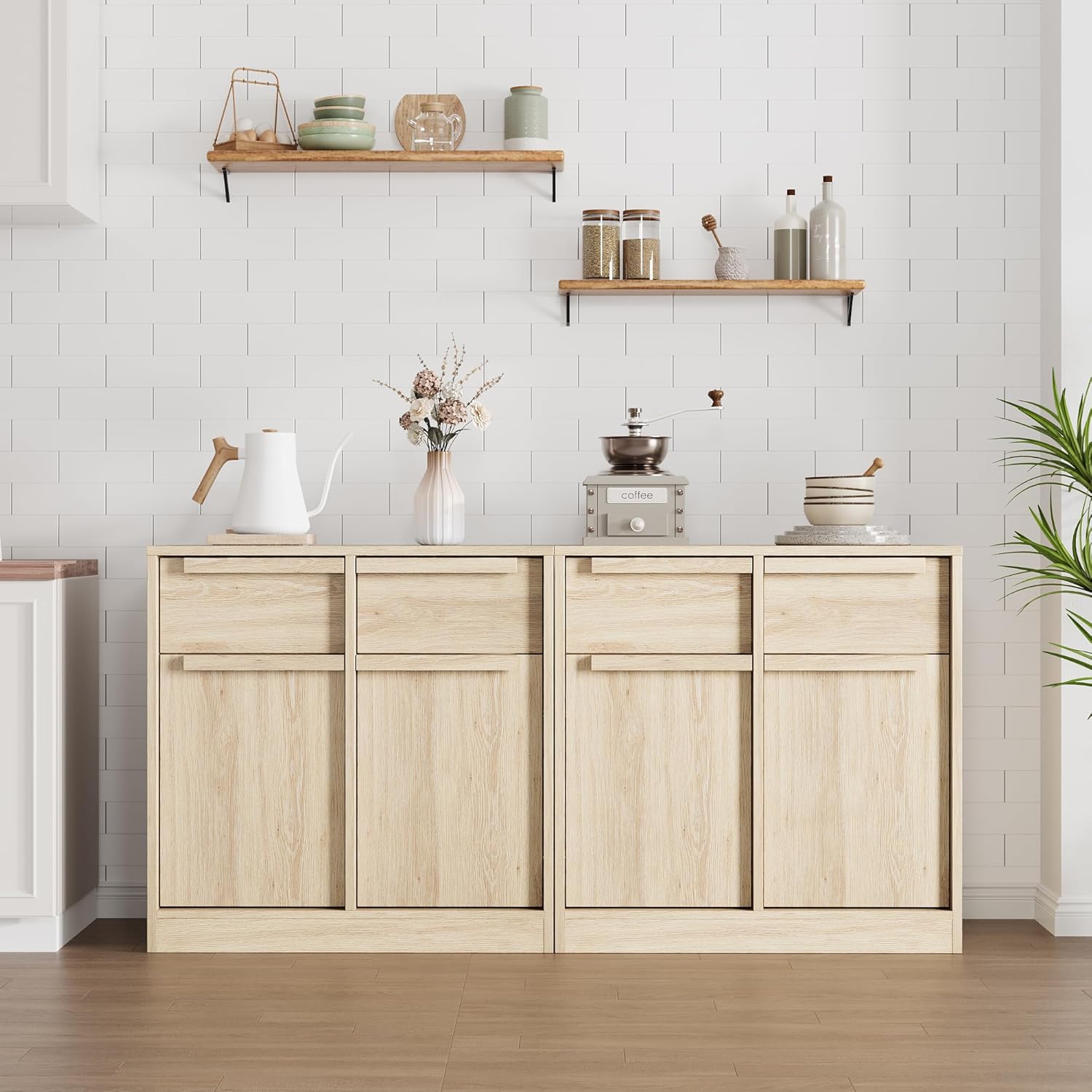 Garvee 31.5" Sideboard Buffet Cabinet with 2 Doors and 2 Drawers for Dining Room, Natural