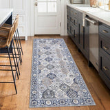Garvee Trellis Area Rug 2x6 Washable Vintage Floral Print Rugs, Boho Non Slip Indoor Carpet for Entryway Living Room Kitchen Bedroom Laundry Room, Beige Blue - Beige Blue