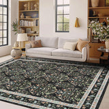 Garvee Washable Area Rug Soft Low Pile Distressed Vintage Indoor Carpet for Living Room Bedroom Dining Room Home Decor - Black
