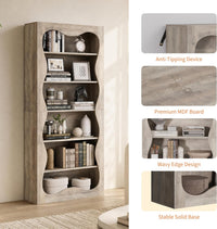 Garvee Tall 6-Tier Wood Bookshelf, Freestanding Bookcase with Wavy Scalloped Edge, Large Storage Display Shelf for Living Room Bedroom Office Library, Gray